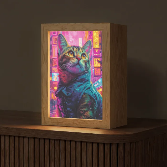 Kat - Pop art - China - Neon - Stad Light Box met kabel (Tafellamp) klein -z3d_website