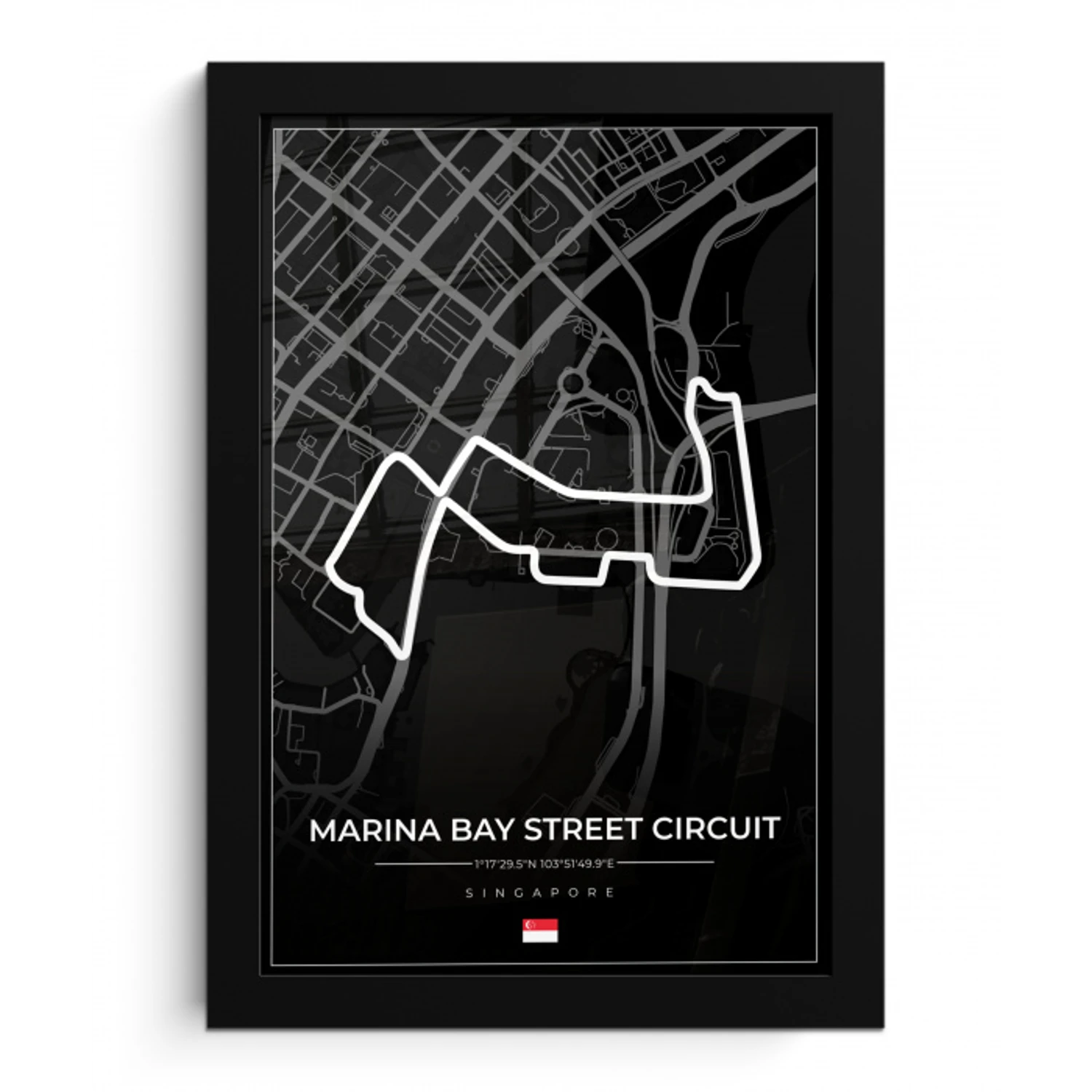 Racing - Sport - Racebaan - Singapore - Marina Bay Street Circuit - Zwart fotolijst zwart zonder passe partout klein -3d