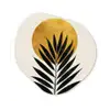 Zwart palmblad - Gouden cirkel - Beige achtergrond Wandcirkel Organisch Forex 3mm klein -3d