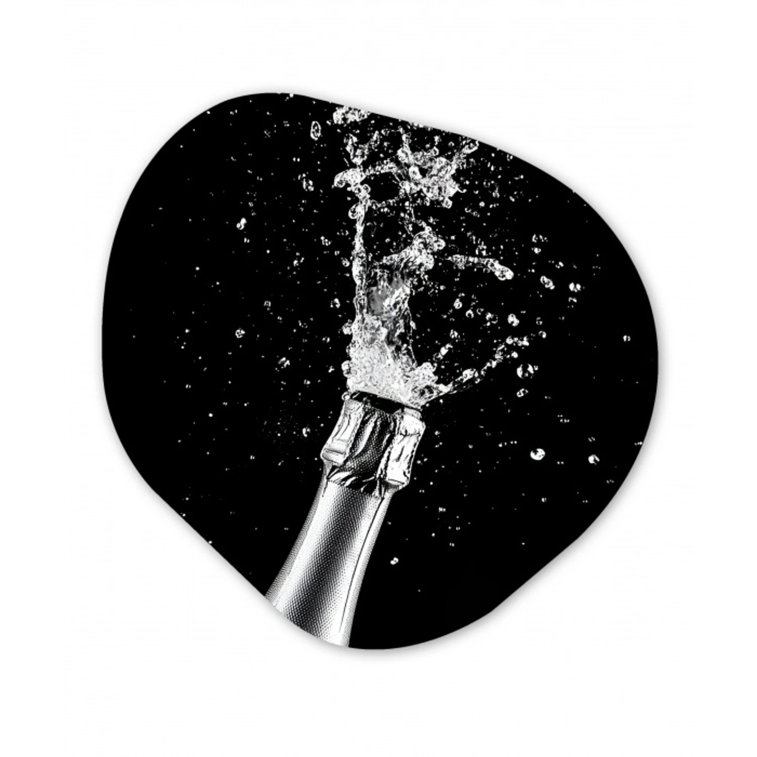 Champagne - Zwart - Spetters - Popping Wandcirkel Organisch Plexiglas middel -3d