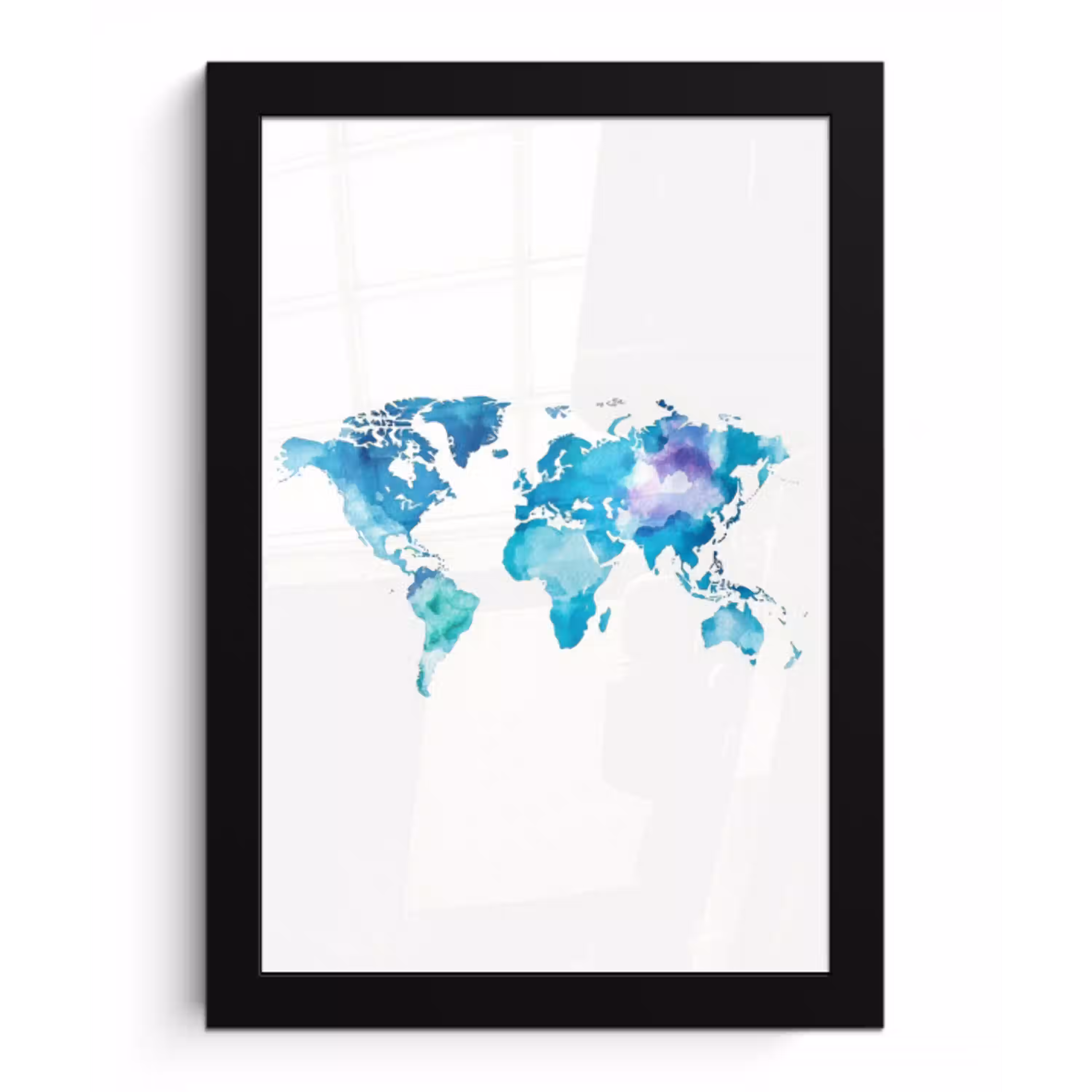 Wereldkaart - Verf - Blauw - Paars fotolijst zwart zonder passe partout klein -3d
