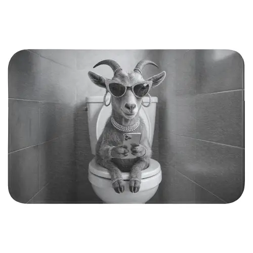 Geit - Telefoon - Toilet - Zwart - Wit WCmat klein -3d