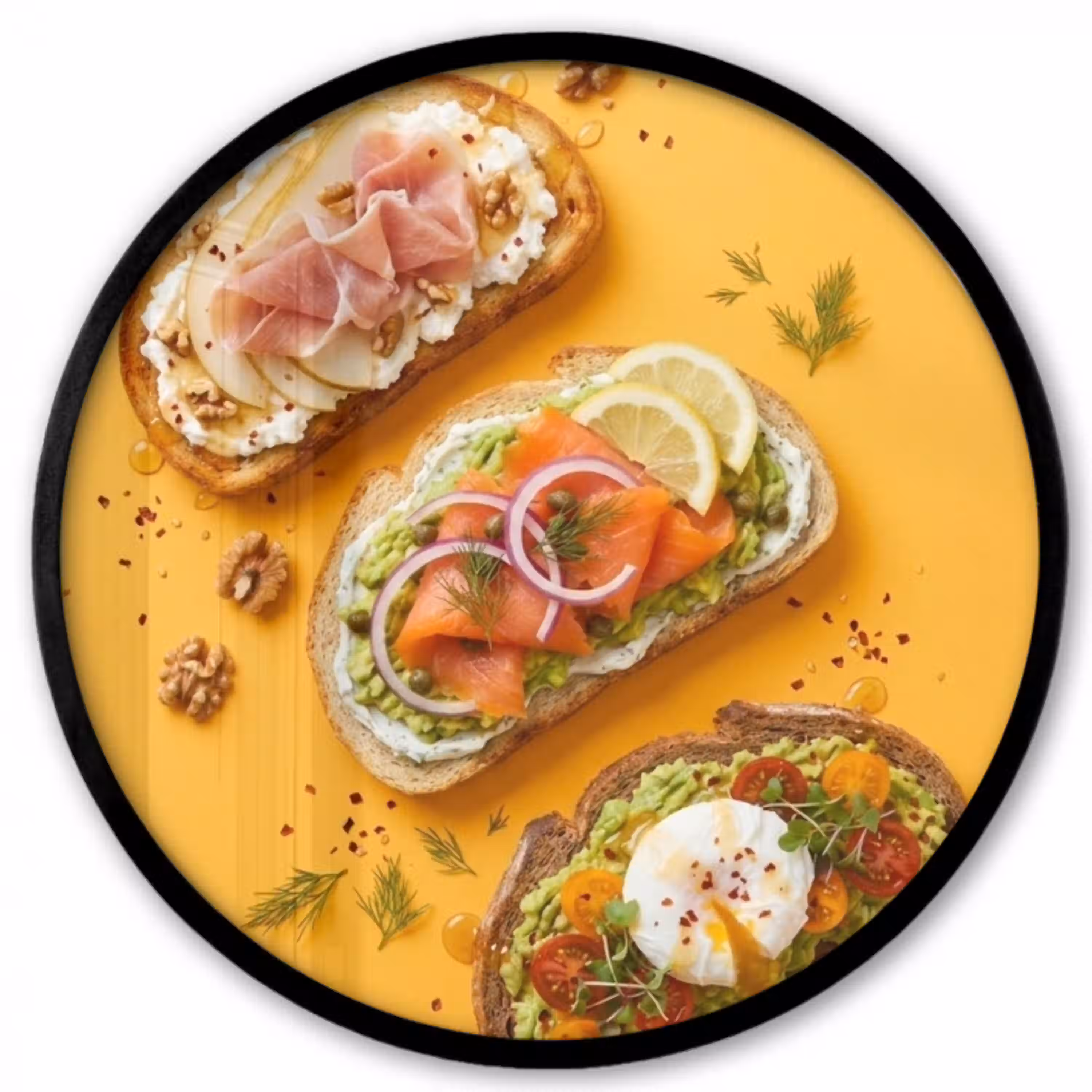 Eten - Brood - Ontbijt - Modern - Kleurrijk Fotolijst rond zonder passe partout klein -3d