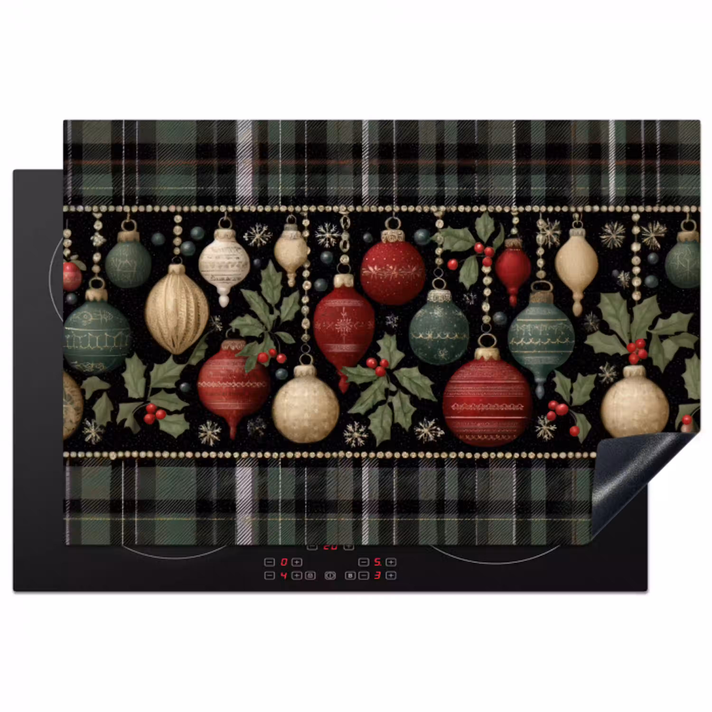 Kerstballen - Rood - Hulsttakken - Patroon Inductie beschermer vinyl 3mm klein -3d