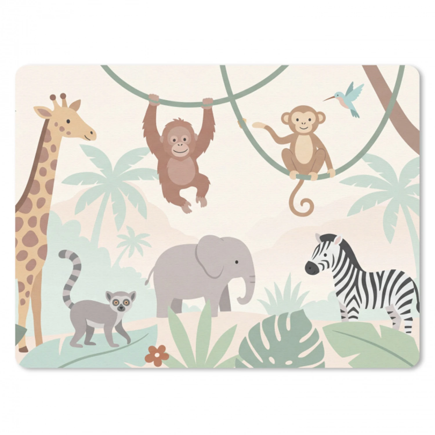 Jungle - Dieren - Groen muismat rubber klein -3d