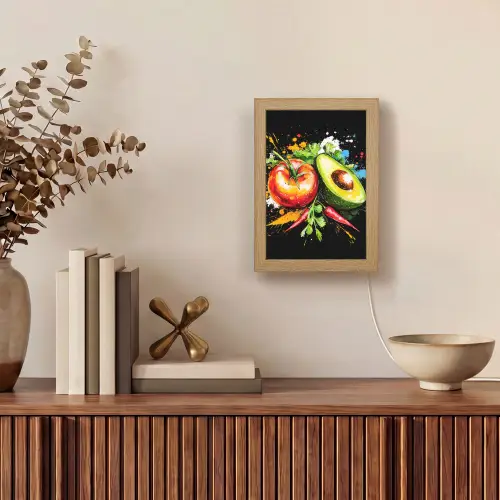 Tomaat - Avocado - Peper - Graffiti - Verf - Modern Light Box met kabel (Tafellamp) klein -sfeer2