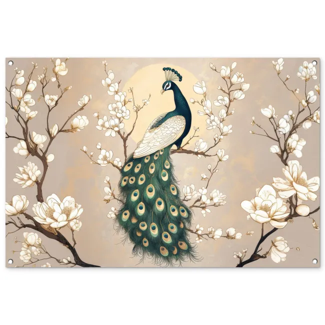 Tuinposter - Pauw - Tak - Bloemen