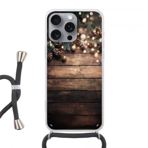 Kerstdecoratie - Houten - Dennenappel - Bruin Hoesje iPhone 16 Pro Max met koord klein -3d