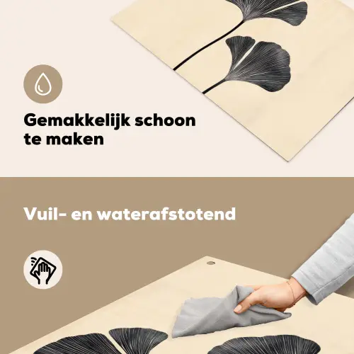 Bladeren - Minimalistisch - Zwart Inductie beschemer met haakjes klein -ky-schoon-nl