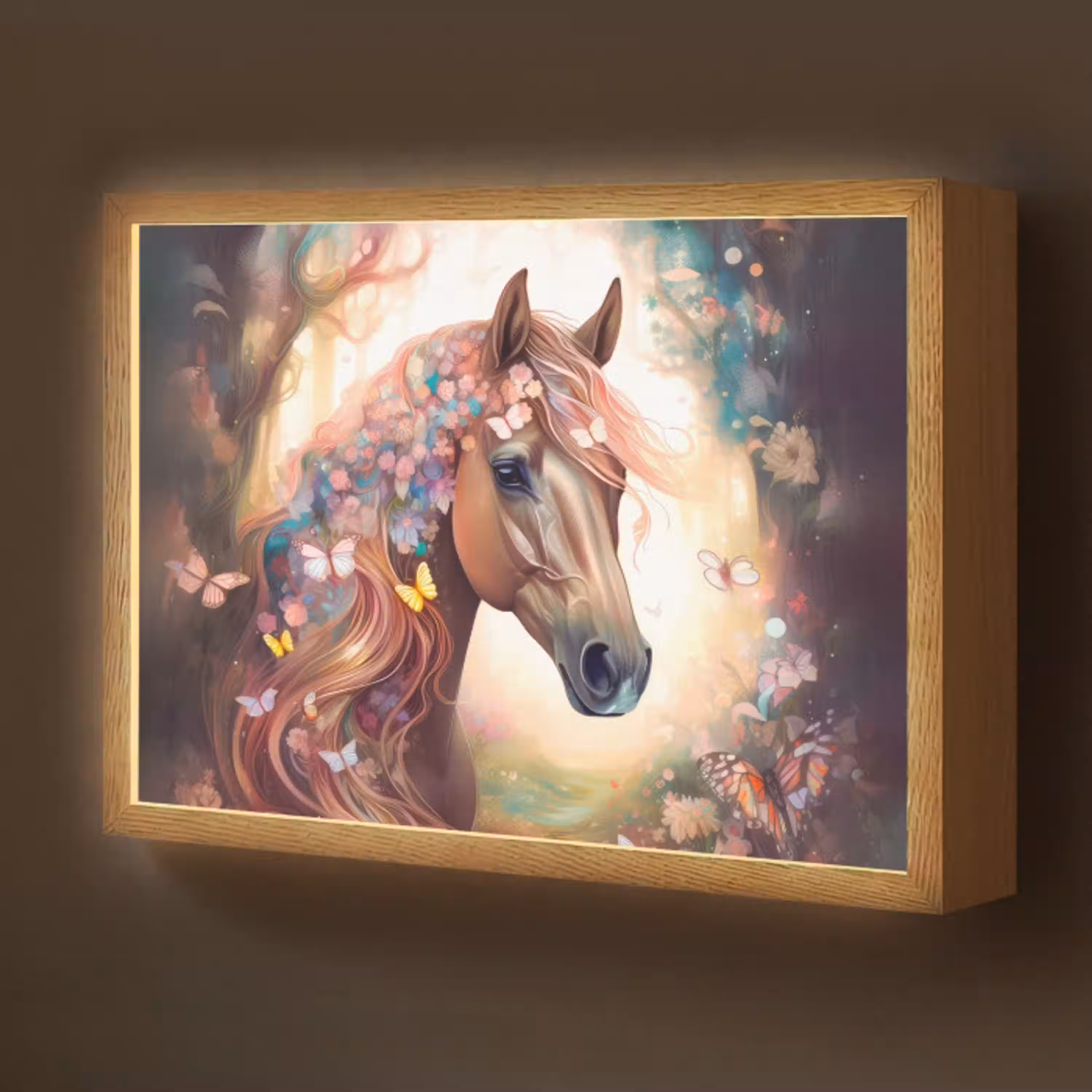 Paard - Natuur - Bloemen - Vlinders - Bos Light Box met batterij (Wandlamp kind) middel -z3d_website