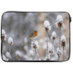 Roodborstje - Gedroogde bloem - Sneeuw - Winter - Vertederend laptophoes neopreen klein -zkaufland3dotto