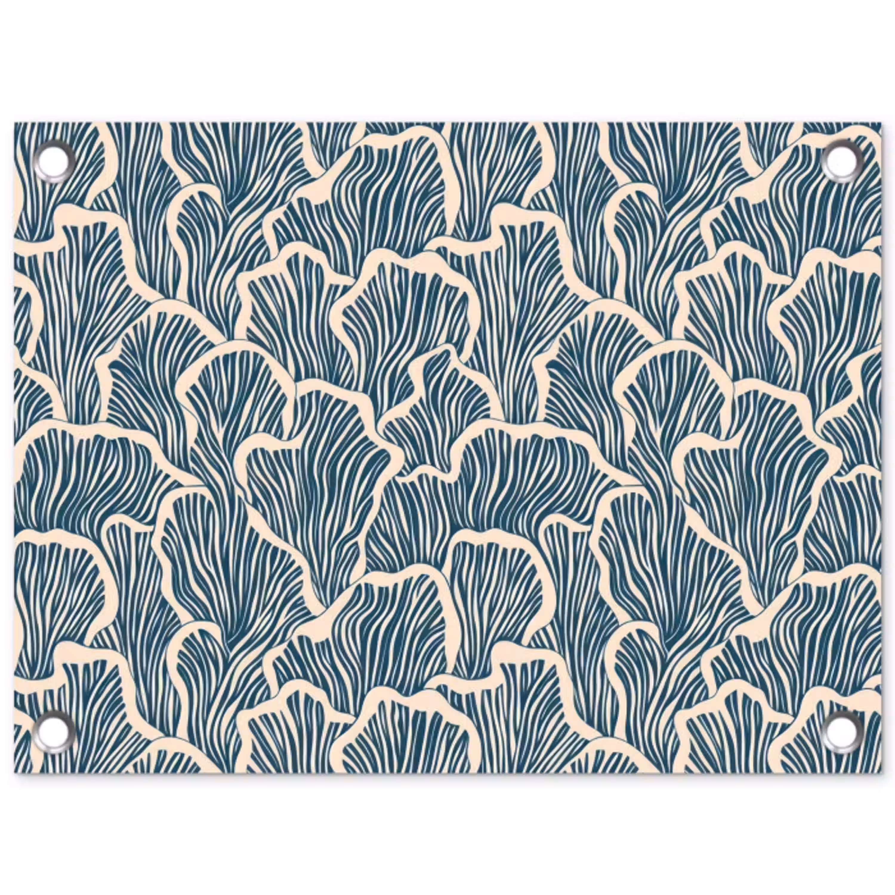 Organisch - Blauw - Crème - Schelpen tuinposter los doek klein 239 -3d