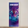 Neon tijgerkop met felle kleuren en de tekst “Deze kamer is van: jouw naam”. deurposter klein -3d_beige