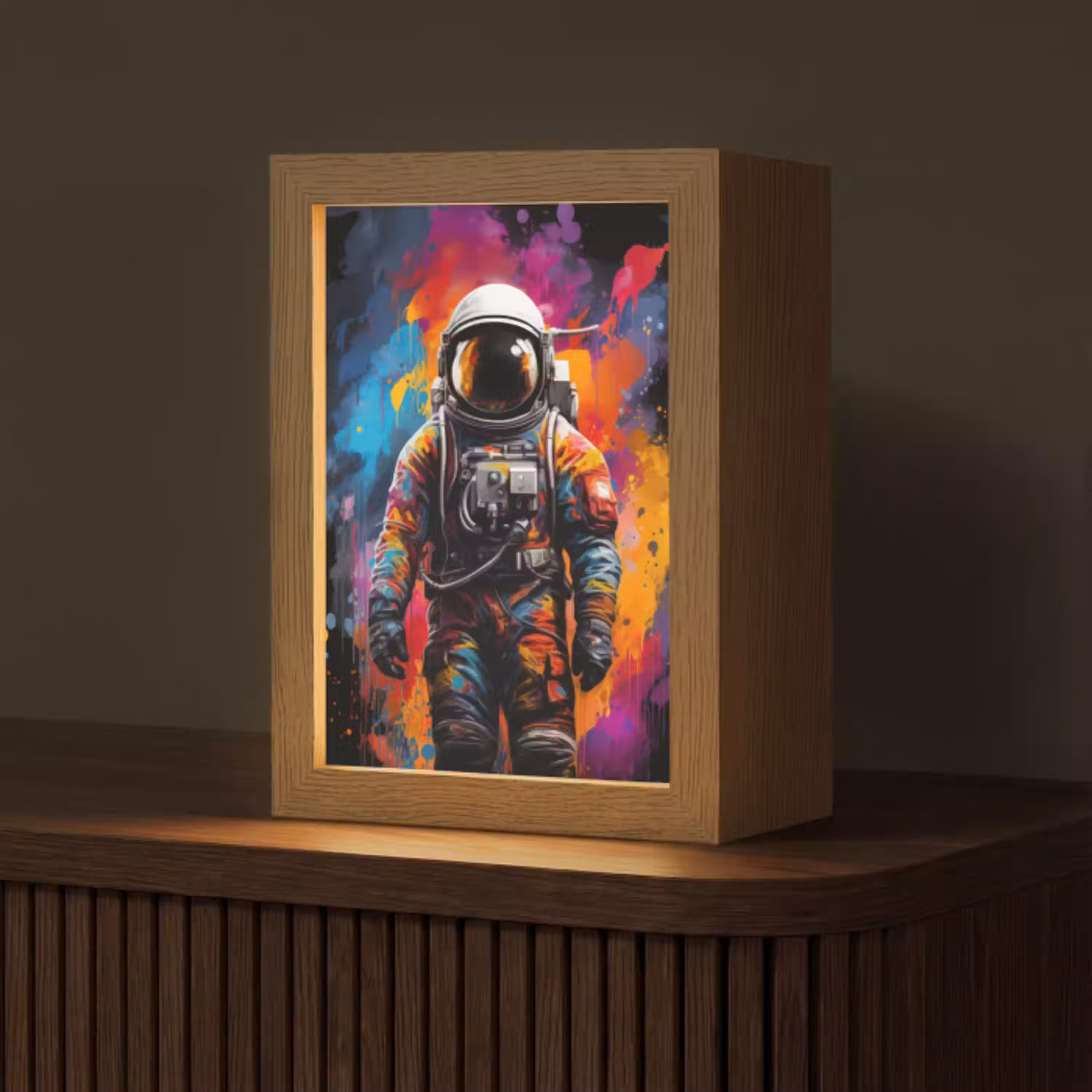 Astronaut - Graffiti - Zwart - Kleuren Light Box met kabel (Tafellamp) klein -z3d_website