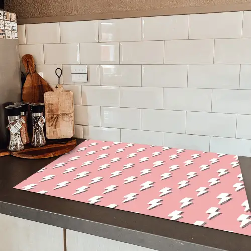 Patroon - Wit - Bliksem - Roze Inductie beschermer vinyl 3mm klein 276 -sfeer3