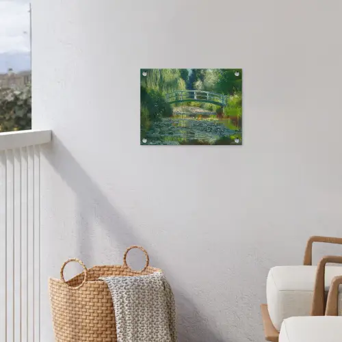 Brug - Hout - Vijver - Waterlelies tuinposter los doek klein -sfeer8