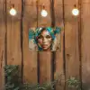 Vrouw - Portret - Goud - Luxe - Blauw tuinposter los doek klein -sfeer1