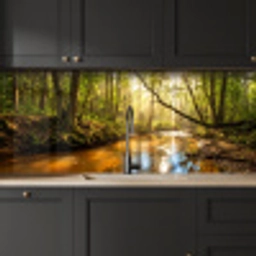 Bos - Beek - Zonlicht - Natuur - Groen keuken achterwand 2 middel -sfeer1