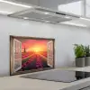 Doorkijk - Tulpen - Zonsondergang - Bloemen - Kleurrijk keuken achterwand spatscherm klein -3d_schuin