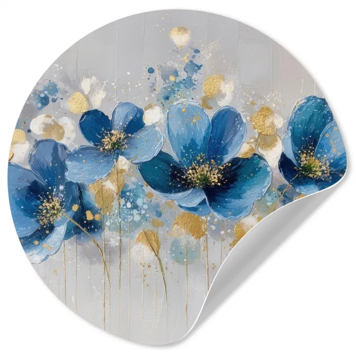 Bloemen - Blauw - Abstract Wandcirkel behangsticker klein -3d