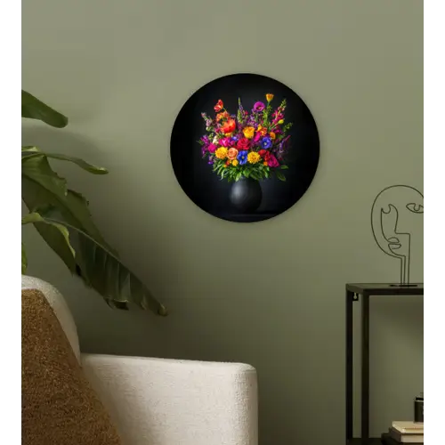 Felgekleurd - Bloemen - Vaas Wandcirkel kunststof plaat 5mm dik klein -sfeer3
