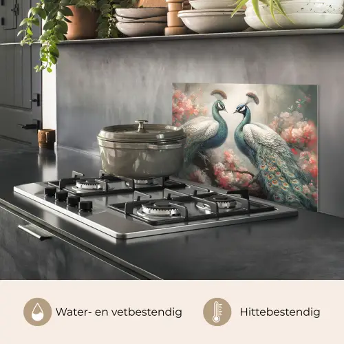 Pauwen - Pauwenveren - Vogels - Bloemen - Natuur keuken achterwand spatscherm klein -usp_NL