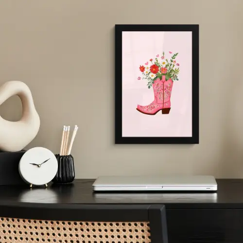 Cowboylaarzen - Roze - Boeket - Bloemen fotolijst zwart zonder passe partout klein -sfeer1