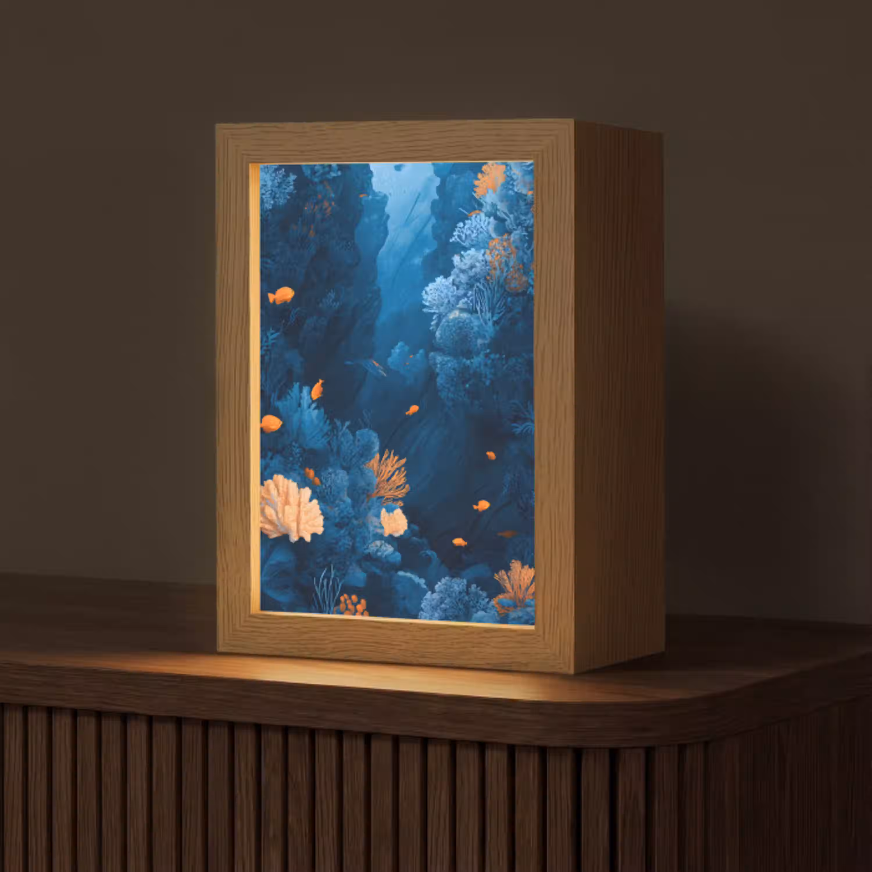 Koraalrif - Vissen - Oceaan - Blauw Light Box met kabel (Tafellamp) klein -z3d_website