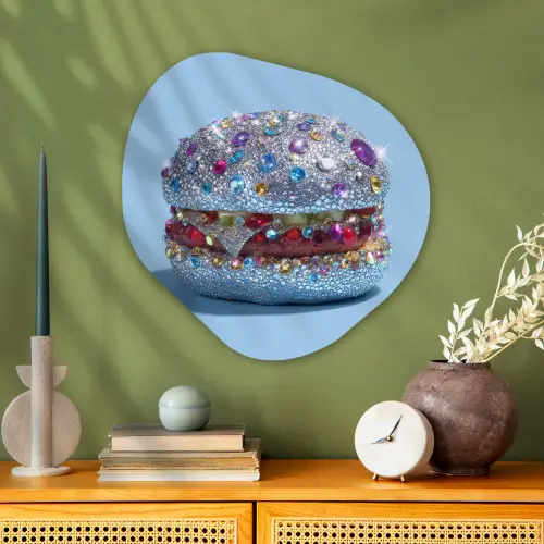 Glitters - Hamburger - Blauw Wandcirkel Organisch Plexiglas middel -sfeer2