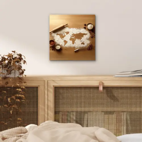 Hout - Wereldkaart - Bakken - Keuken aluminium wit klein -sfeer3