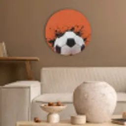 Voetbal - Verf - Sport - Oranje Akoestische PET Vilt - Rond klein -sfeer1