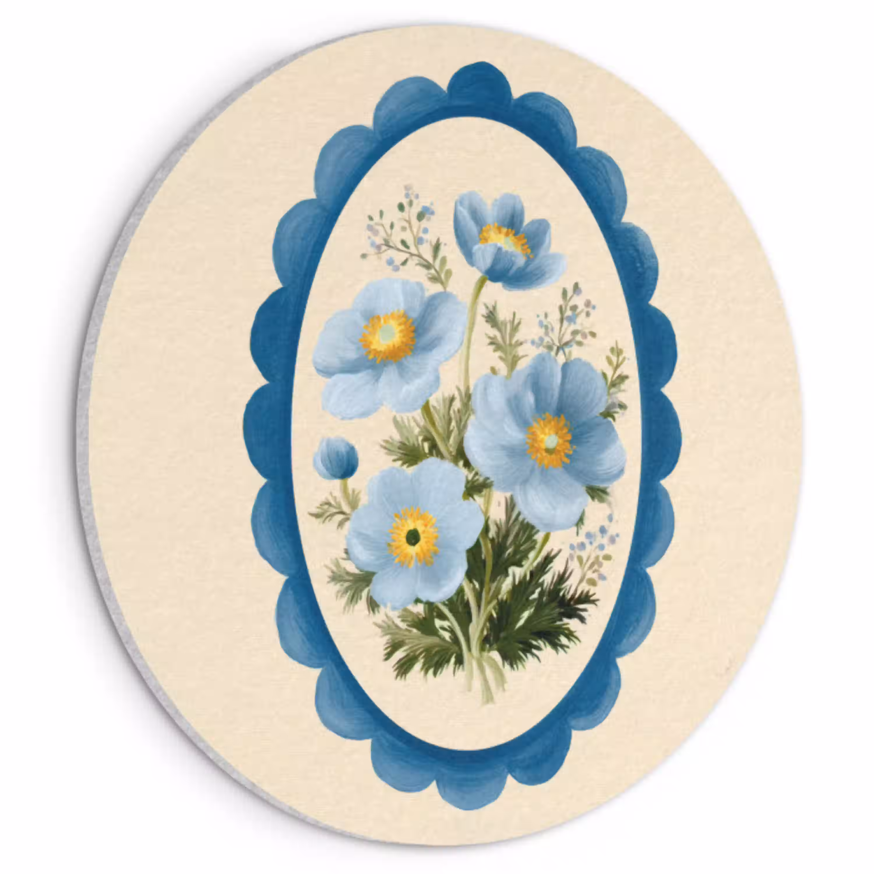 Lijst - Bloemen - Lichtblauw - Illustratie Akoestische PET Vilt - Rond klein -3d
