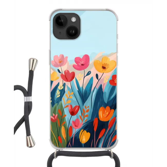 Handyhülle mit Band - Illustration - Blumen - Farbenfroh
