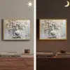 Boeddha - Bloemen - Boom - Goud - Modern Light Box met batterij (Wandlamp) middel -sfeer3