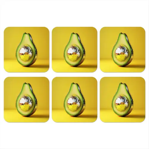 Avocado - Discobal - Geel - Glitter onderzetter kurk middel -3d