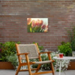 Tulpen - Roze - Zonnestralen Tuinposter op houten frame 2 cm dik klein -sfeer3