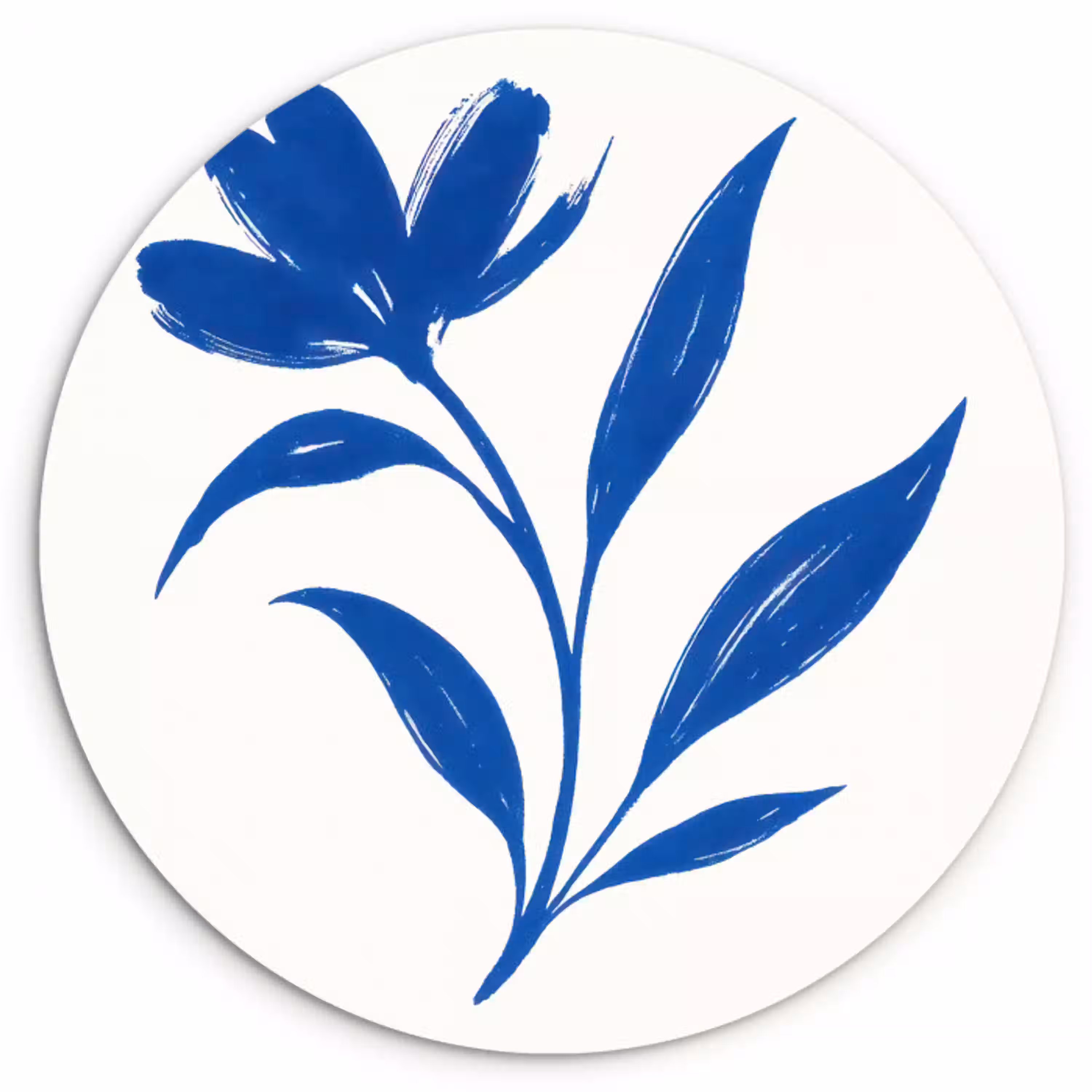 Bloem - Blaadjes - Minimalistisch - Blauw Wandcirkel plexiglas klein -3d