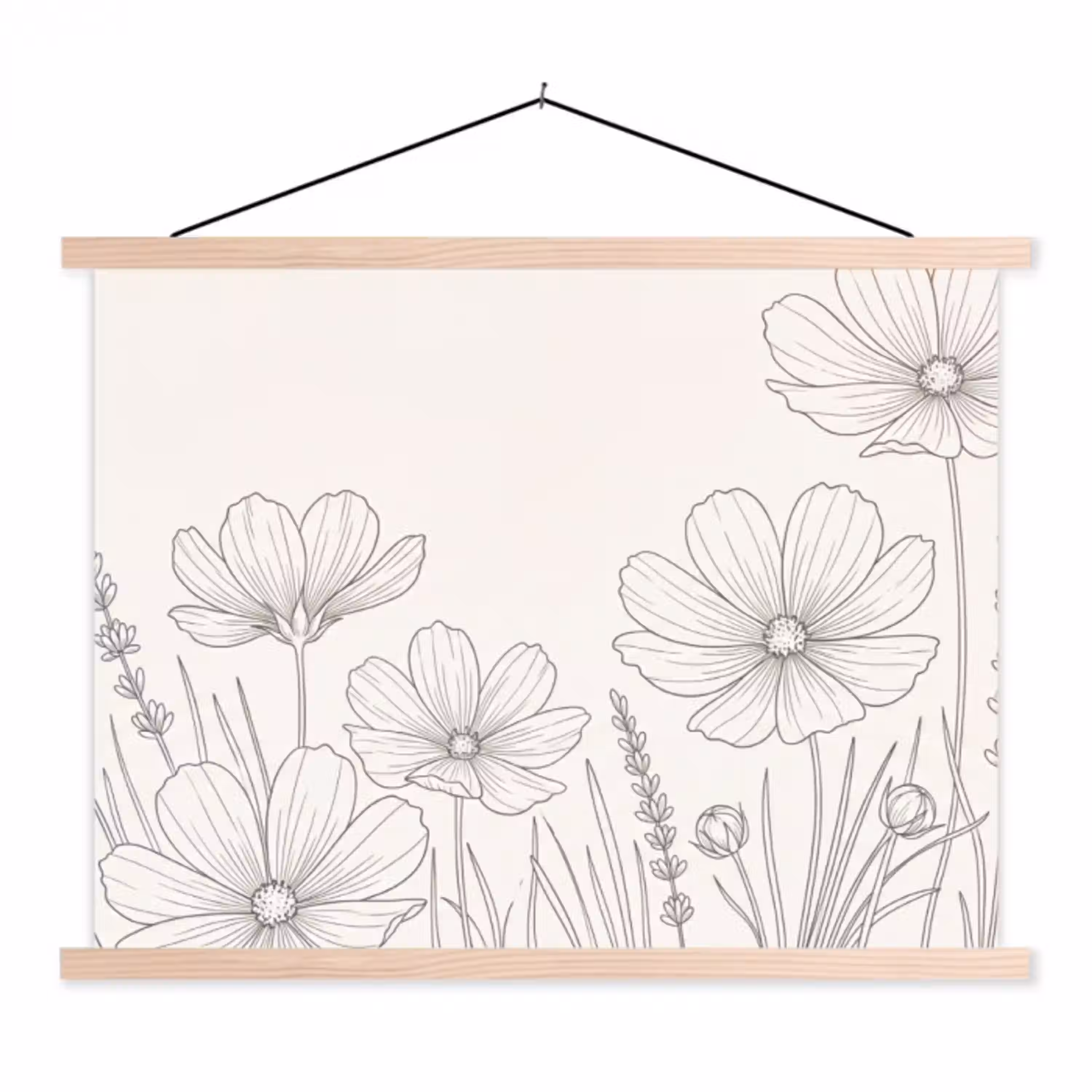 Minimalistisch - Modern - Bloemen - Beige textielposter latten blank klein -3d
