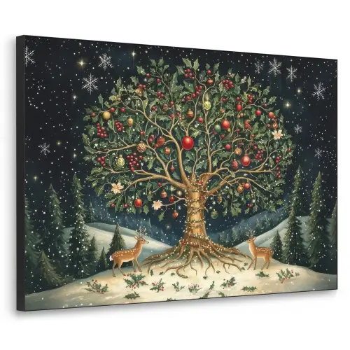 Feestboom - Winterhemel - Kleurrijk Textielframe zwart klein -3d
