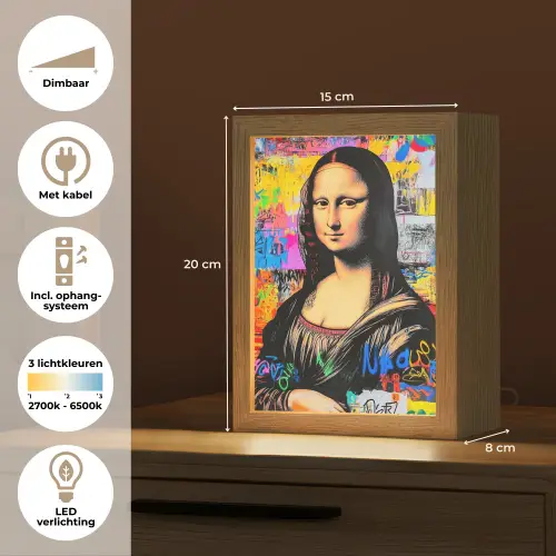 Graffiti - Neon - Mona Lisa - Kunst - Da Vinci Light Box met kabel (Tafellamp) klein -USP_NL