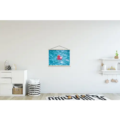 Badeend - Dobberend - Roze textielposter latten blank klein -kinderkamer