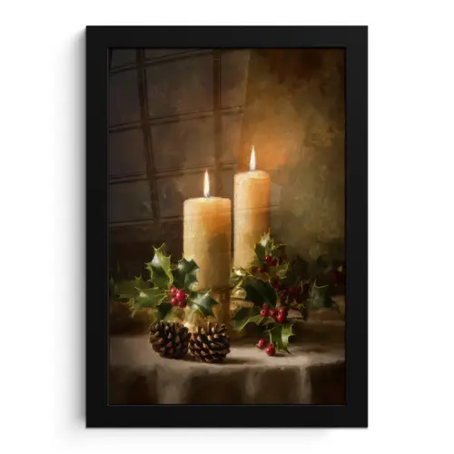Kaarslicht - Kerst - Veelkleurig fotolijst zwart zonder passe partout klein -3d
