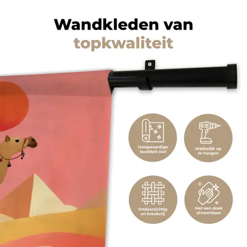 Kameel - Pyramides - Rode zon Wandkleed katoen klein -sfeer2