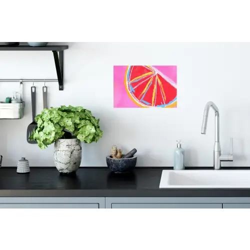 Grapefruit - Geschilderd - Roze - Strepen Muursticker klein -keuken