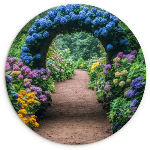 Doorkijk - Bloemen - Hortensia - Pad Wandcirkel plexiglas klein -3d