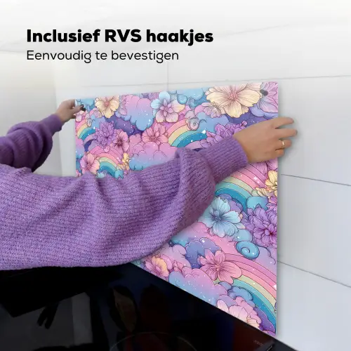 Regenbogen - Bloemen - Kleurrijk - Wolken Inductie beschemer met haakjes middel -ky-ophangen-nl