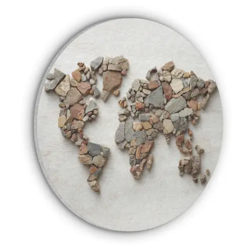 Wereldkaart - Stenen - Wit Akoestische PET Vilt - Rond klein -3d
