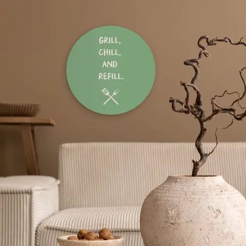 Grill - Groen - Zomer - Quote Wandcirkel plexiglas klein -sfeer1