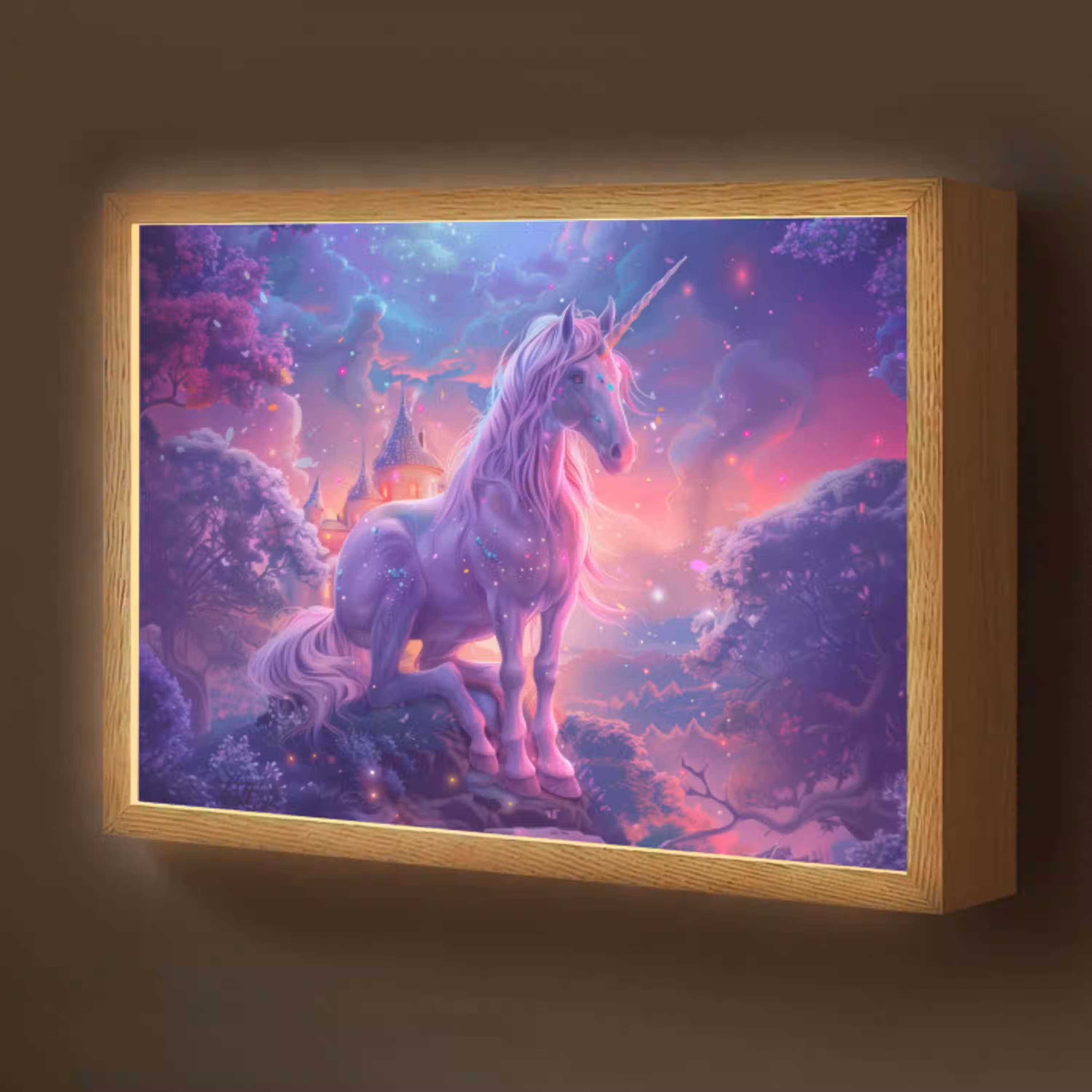 Eenhoorn - Fantasy - Kasteel - Meisje - Paars - Roze Light Box met batterij (Wandlamp kind) middel -z3d_website