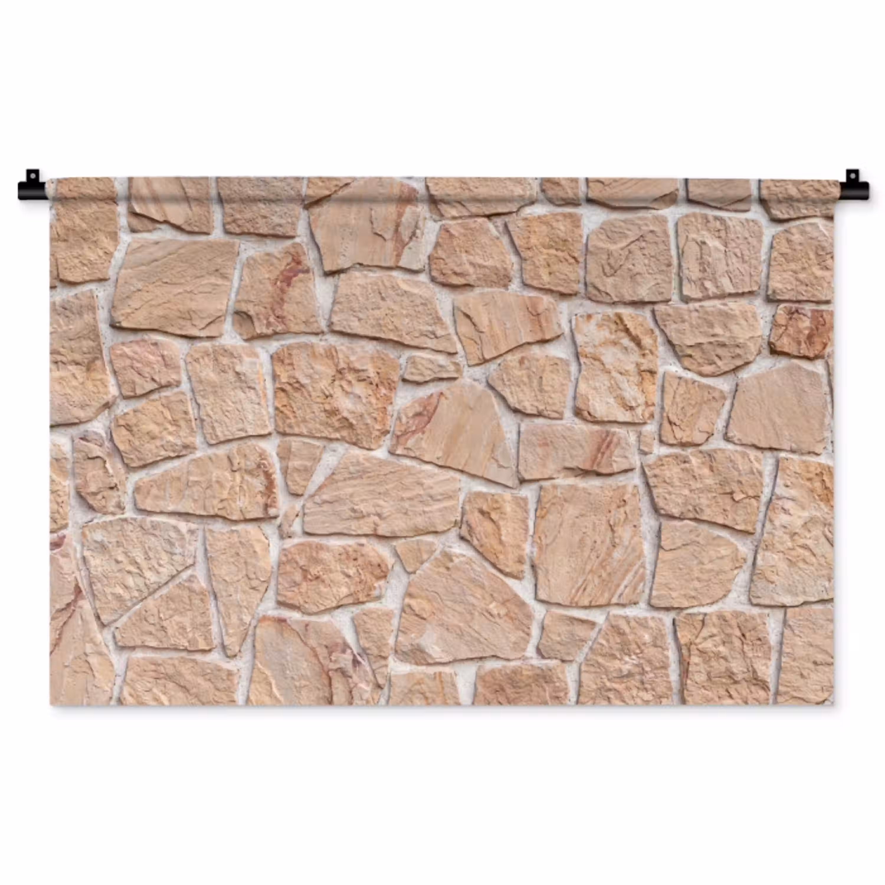 Muur - Steen - Patroon - Rustiek - Beige Wandkleed katoen middel -zz3d